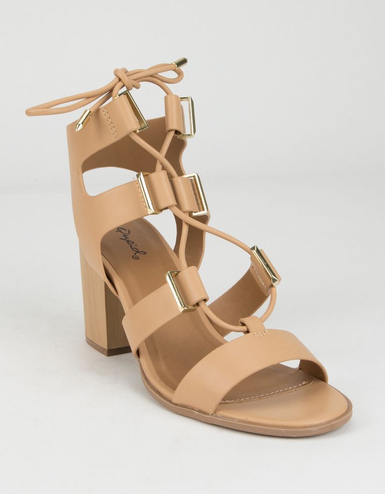 QUPID Lace Up Wood Block Heels CoolSprings Galleria