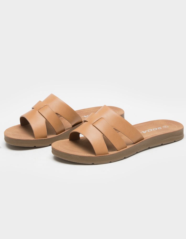 SODA Woven Tan Slide Sandals CoolSprings Galleria