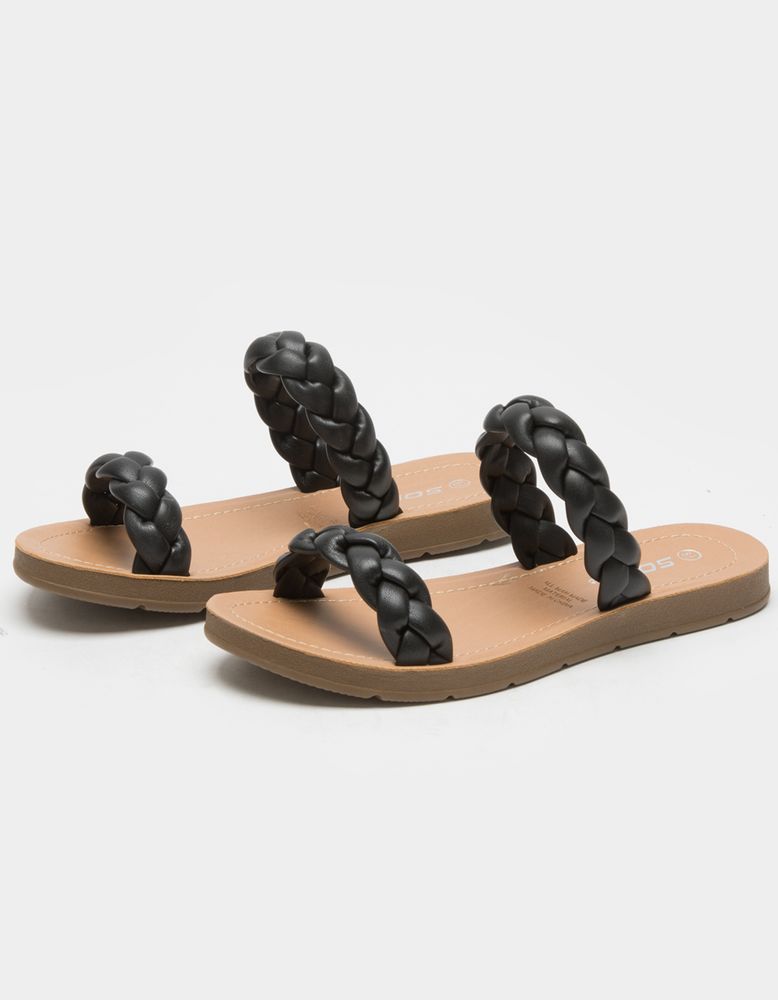 SODA Braided Dual Strap Black Slide Sandals CoolSprings Galleria
