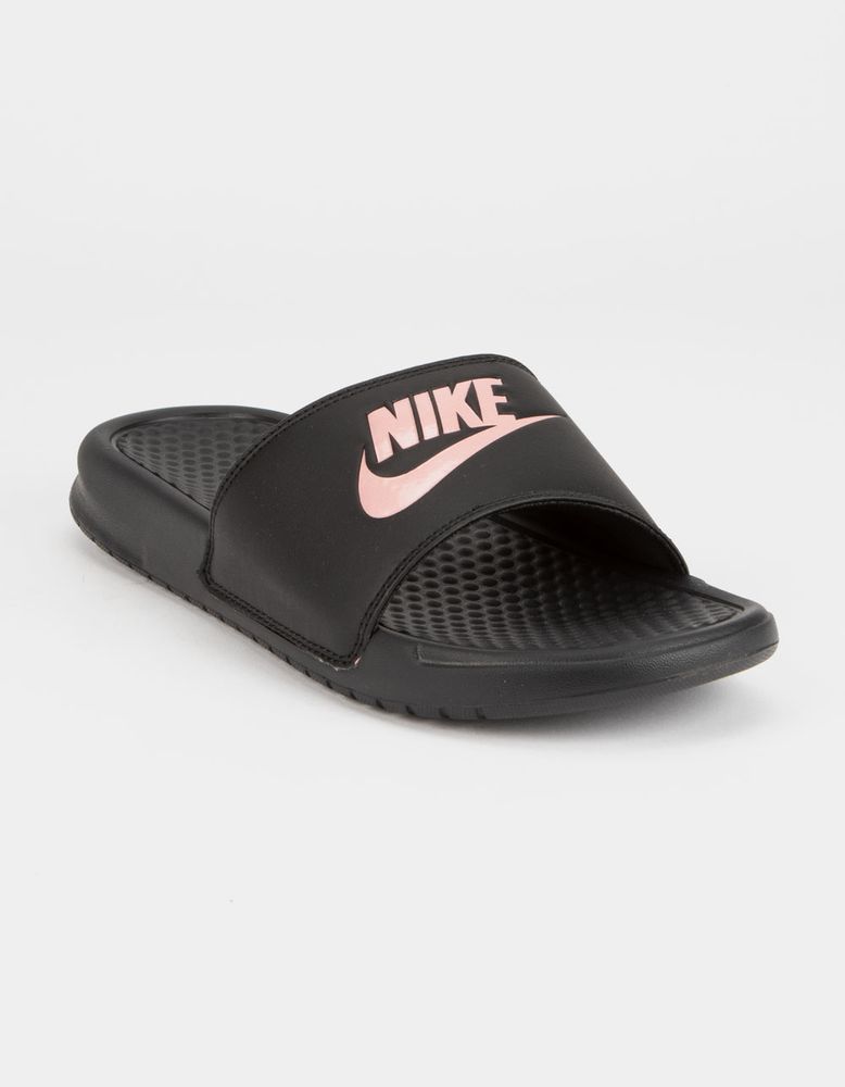 NIKE Benassi Black Rose Gold Slide Sandals CoolSprings Galleria