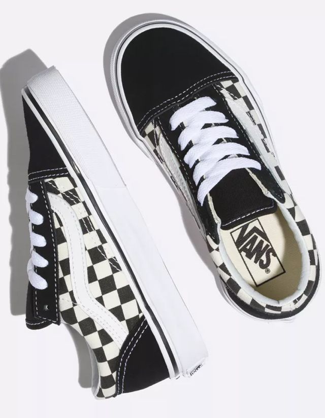 VANS Checkerboard Primary Check Old Skool Black White Kids Shoes