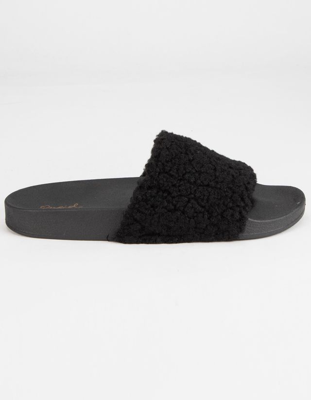 QUPID Teddy Faux Fur Black Slides CoolSprings Galleria
