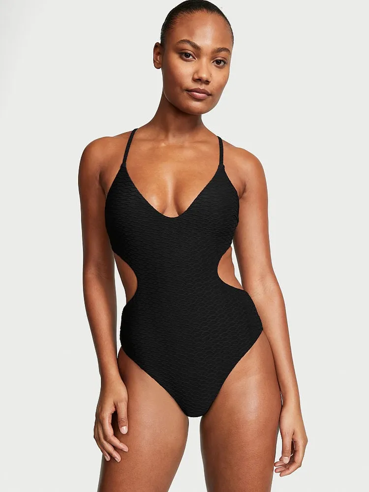 Black one piece with side cutouts clearance