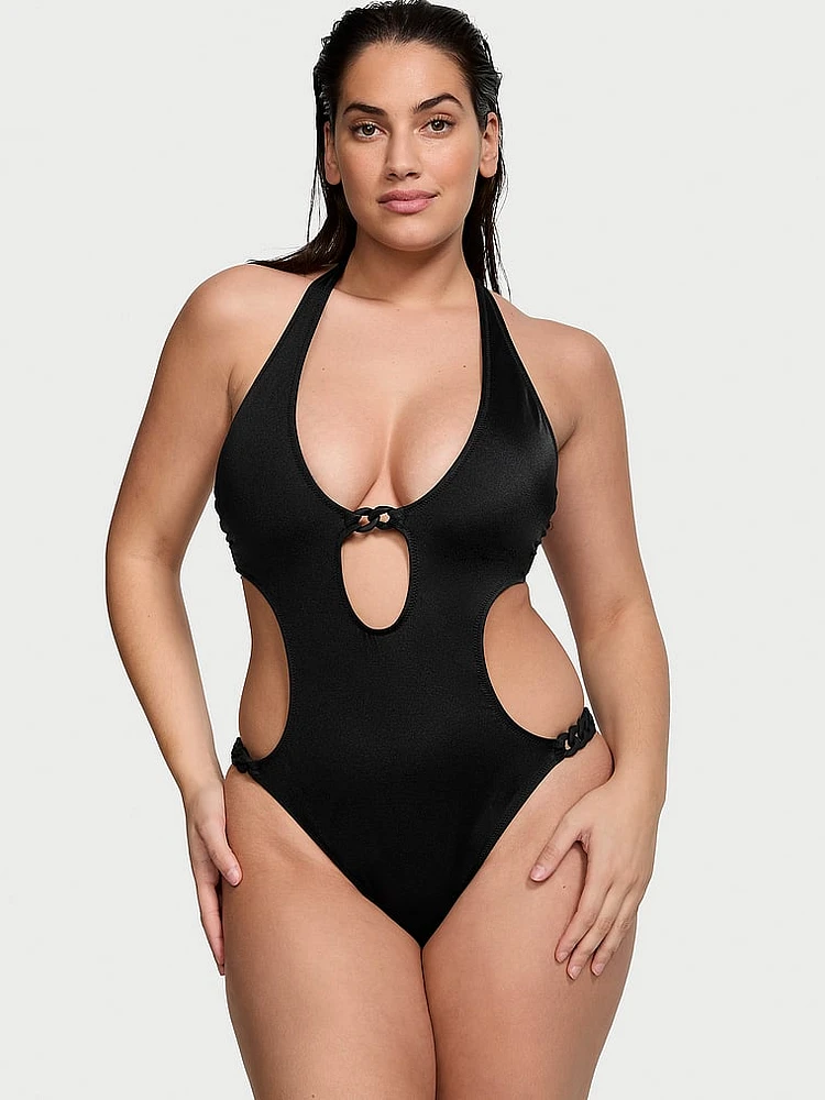 Striped Cut Out Flare Sleeve Monokini