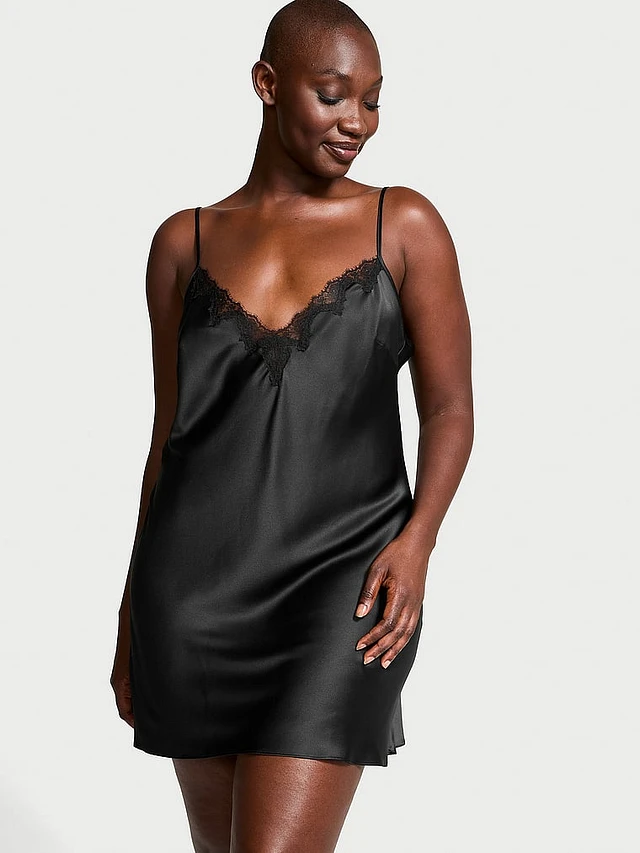VS Satin Rose Lace-Trim Mini Slip Dress | Liberty Center