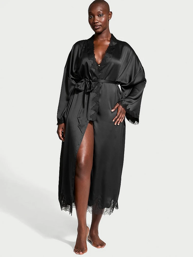 Black satin long robe store