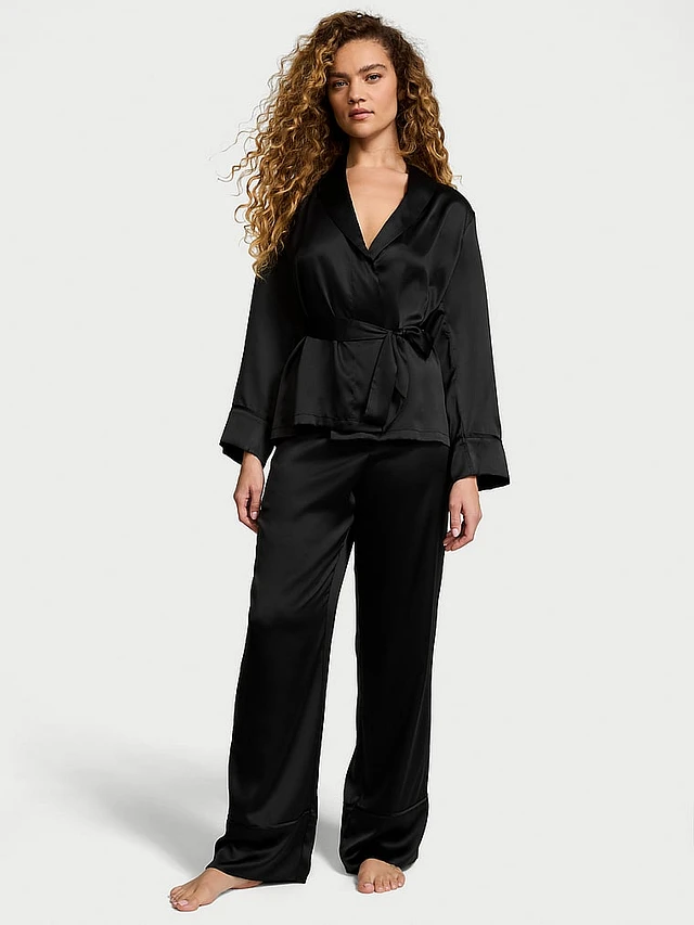 VS Victoria's Secret Dream Satin Wrap Top Long Pajama Set