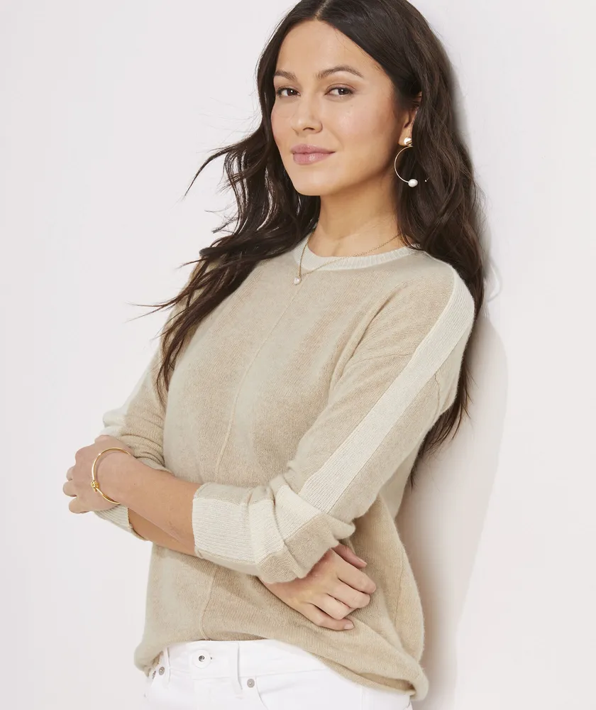 Vineyard Vines Seaspun Cashmere Striped Sleeve Crewneck Sweater