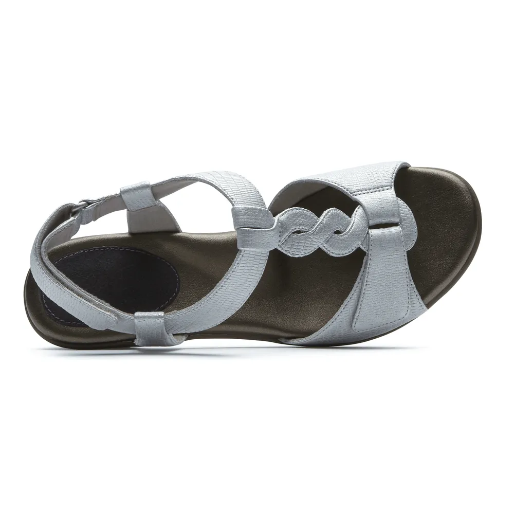 Aravon Medici T Strap Pearl White Leather Heeled Sandal Bramalea
