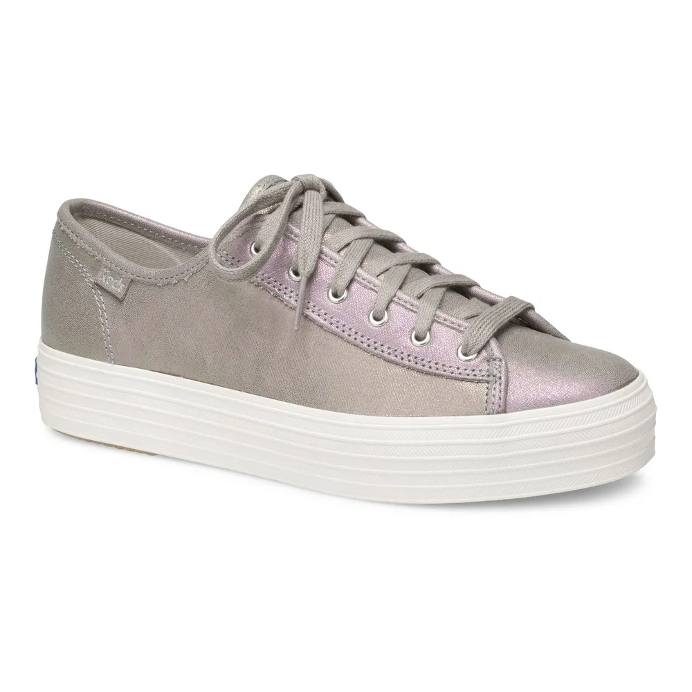 Keds Triple Kick Grey Iridescent Leather Lace Up Platform Sneaker
