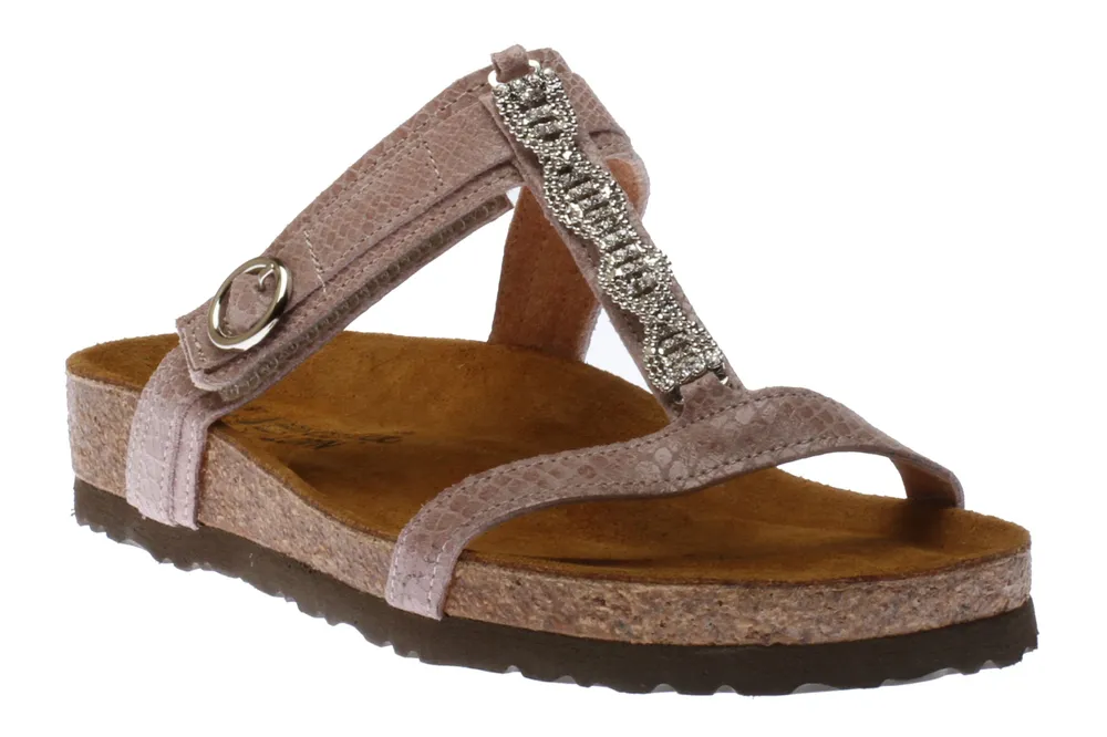 Naot Malibu Pink Snakeskin Leather Rhinestone Slide Sandal