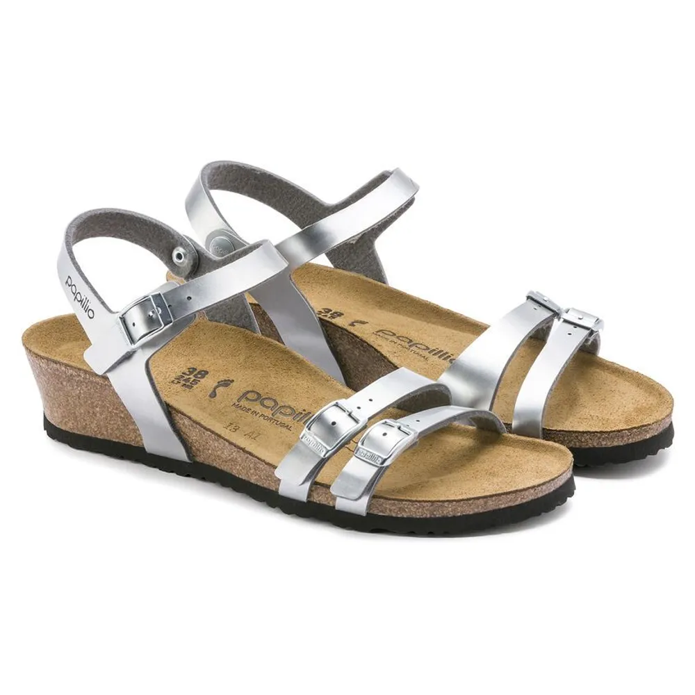 Papillio Lana Birko Flor Silver Wedge Sandal Bramalea City Centre
