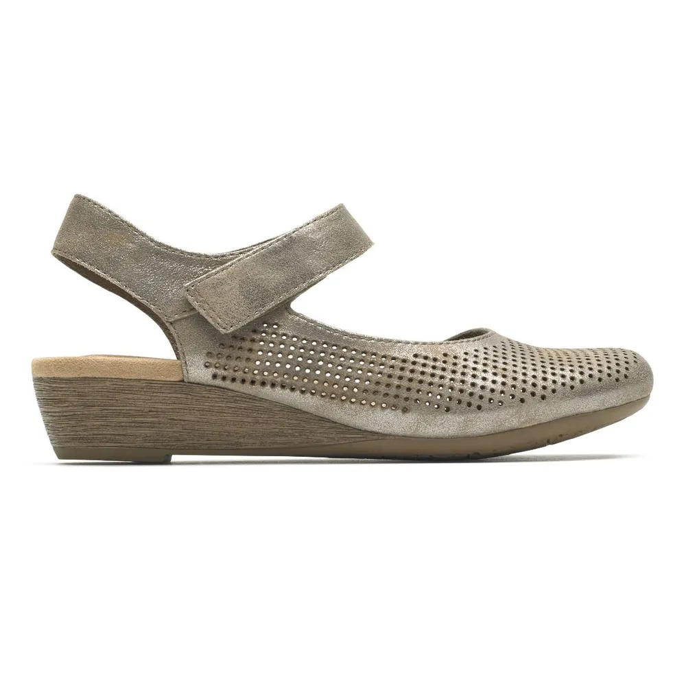 Rockport Judson Metallic Perforated Leather Wedge Sandal