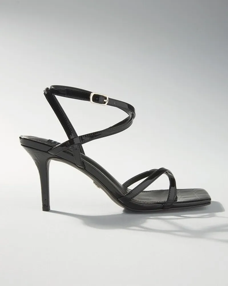 Black mid heel strappy sandals hot sale