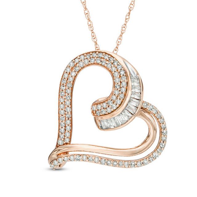 2024 Champagne Diamond Tilted Hearts Pendant in 10K Rose Gold