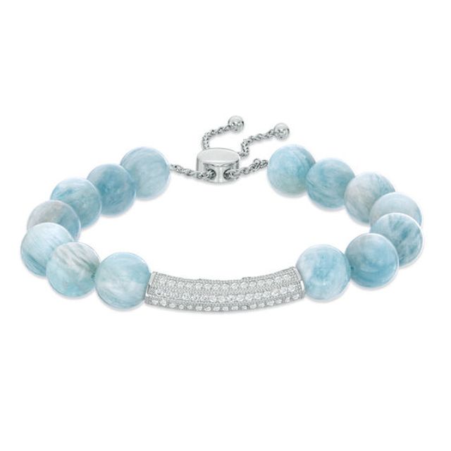Zales 10.0mm Aquamarine Bead and Lab Created White Sapphire Bar