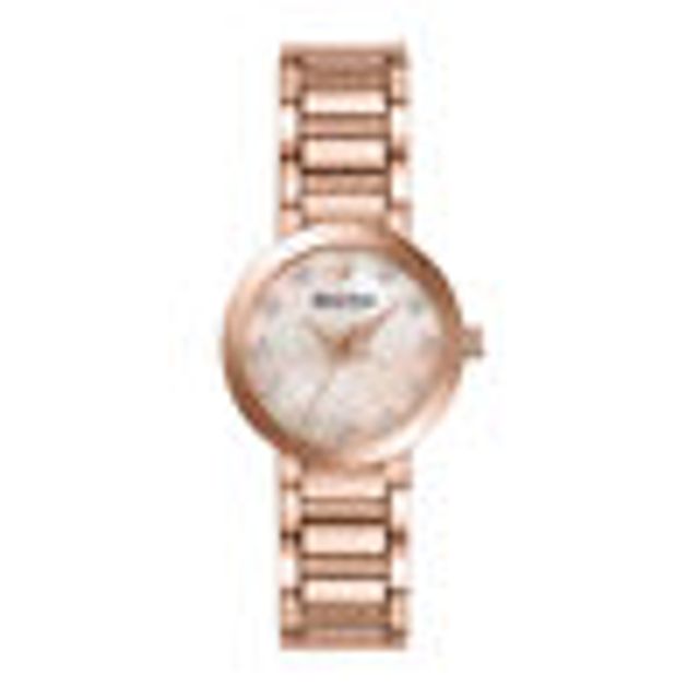 Zales Ladies Bulova Modern Diamond Accent Rose Tone IP Watch with